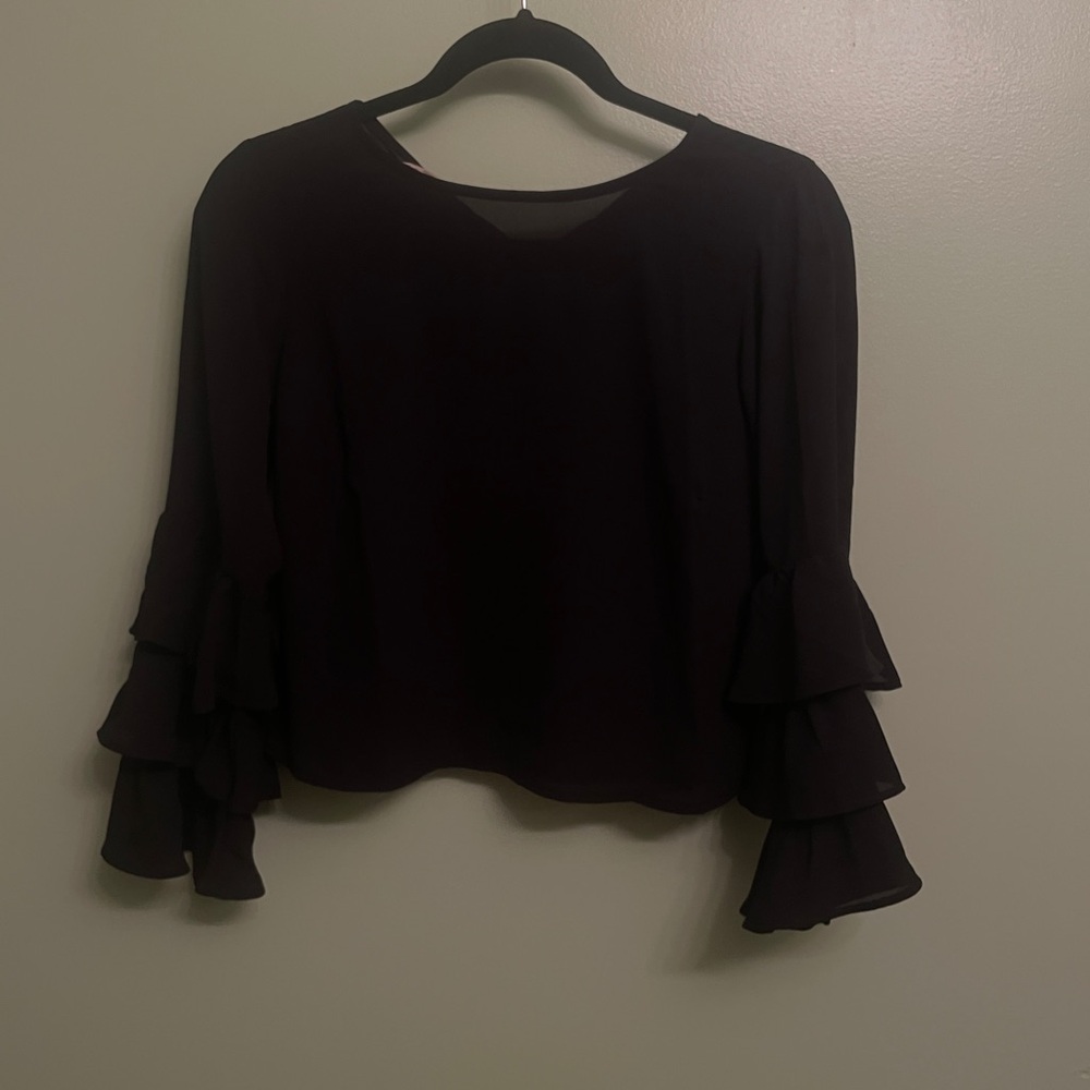 Elegant Black Ruffle Sleeve Blouse
